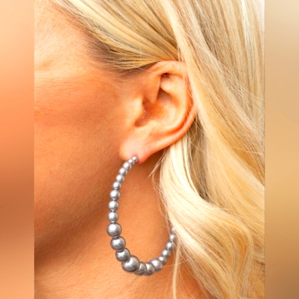 Silver Pearl Hoop Earrings